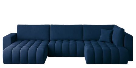 Canapé panoramique d'angle convertible BOSTON en velours capitonné – 350 cm