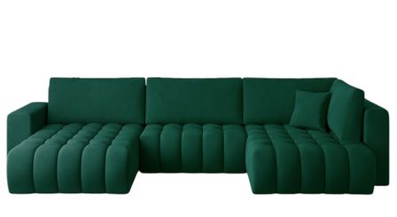 Canapé panoramique d'angle convertible BOSTON en velours capitonné – 350 cm
