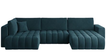 Canapé panoramique d'angle convertible BOSTON en velours capitonné – 350 cm