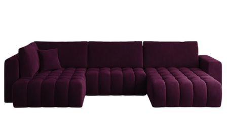 Canapé panoramique d'angle convertible BOSTON en velours capitonné – 350 cm