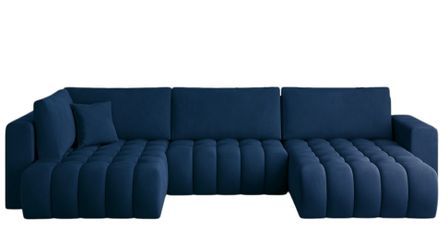 Canapé panoramique d'angle convertible BOSTON en velours capitonné – 350 cm