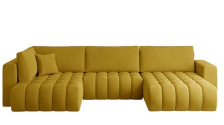 Canapé panoramique d'angle convertible BOSTON en velours capitonné – 350 cm
