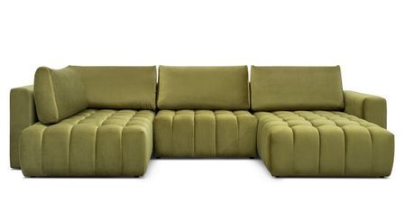 Canapé panoramique d'angle convertible BOSTON en velours capitonné – 350 cm