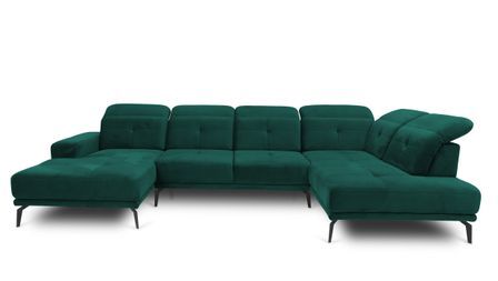 Canapé panoramique d’angle convertible VERSUS en velours avec têtières réglables – 350 cm