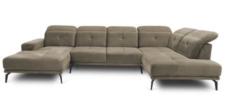 Canapé panoramique d’angle convertible VERSUS en velours avec têtières réglables – 350 cm