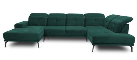 Canapé panoramique d’angle convertible VERSUS en velours avec têtières réglables – 350 cm