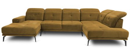 Canapé panoramique d’angle convertible VERSUS en velours avec têtières réglables – 350 cm