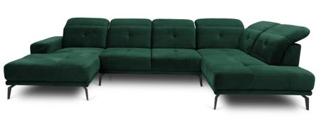 Canapé panoramique d’angle convertible VERSUS en velours avec têtières réglables – 350 cm