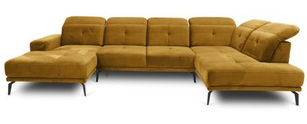 Canapé panoramique d’angle convertible VERSUS en velours avec têtières réglables – 350 cm