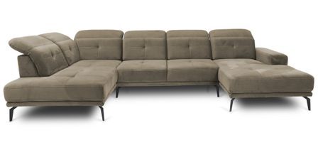 Canapé panoramique d’angle convertible VERSUS en velours avec têtières réglables – 350 cm