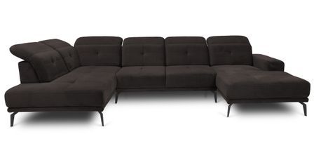 Canapé panoramique d’angle convertible VERSUS en velours avec têtières réglables – 350 cm