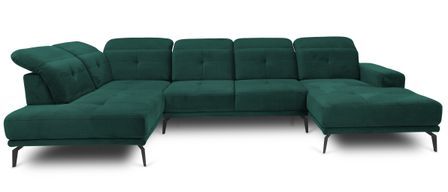 Canapé panoramique d’angle convertible VERSUS en velours avec têtières réglables – 350 cm