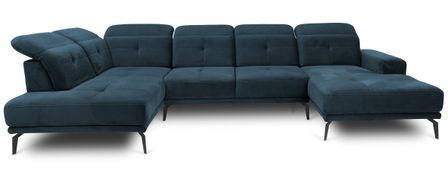 Canapé panoramique d’angle convertible VERSUS en velours avec têtières réglables – 350 cm