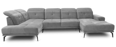 Canapé panoramique d’angle convertible VERSUS en velours avec têtières réglables – 350 cm