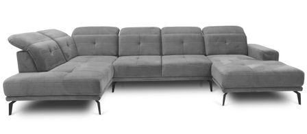 Canapé panoramique d’angle convertible VERSUS en velours avec têtières réglables – 350 cm