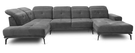 Canapé panoramique d’angle convertible VERSUS en velours avec têtières réglables – 350 cm