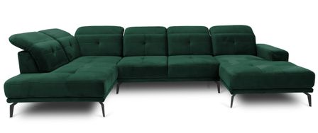 Canapé panoramique d’angle convertible VERSUS en velours avec têtières réglables – 350 cm
