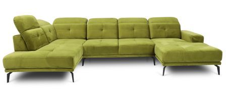 Canapé panoramique d’angle convertible VERSUS en velours avec têtières réglables – 350 cm