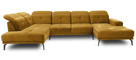 Canapé panoramique d’angle convertible VERSUS en velours avec têtières réglables – 350 cm