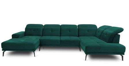 Canapé panoramique d’angle convertible VERSUS en velours avec têtières réglables – 350 cm