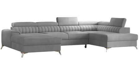 Canapé panoramique en U convertible KALANTE en velours avec coffre et têtières réglables – 347 cm