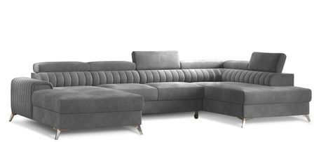 Canapé panoramique en U convertible KALANTE en velours avec coffre et têtières réglables – 347 cm