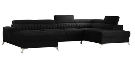 Canapé panoramique en U convertible KALANTE en velours avec coffre et têtières réglables – 347 cm