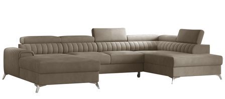 Canapé panoramique en U convertible KALANTE en velours avec coffre et têtières réglables – 347 cm