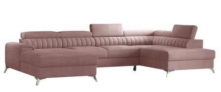 Canapé panoramique en U convertible KALANTE en velours avec coffre et têtières réglables – 347 cm