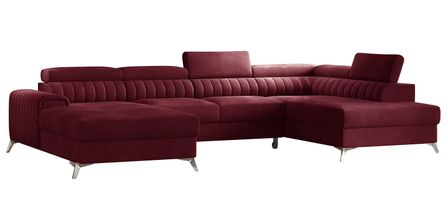 Canapé panoramique en U convertible KALANTE en velours avec coffre et têtières réglables – 347 cm