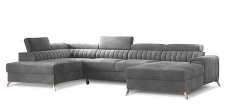 Canapé panoramique en U convertible KALANTE en velours avec coffre et têtières réglables – 347 cm