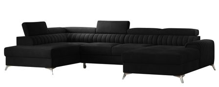Canapé panoramique en U convertible KALANTE en velours avec coffre et têtières réglables – 347 cm