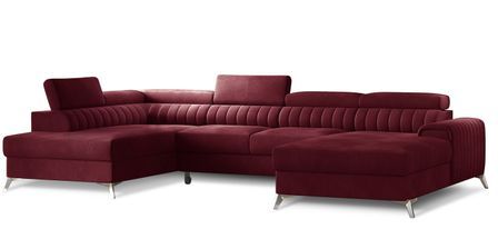 Canapé panoramique en U convertible KALANTE en velours avec coffre et têtières réglables – 347 cm