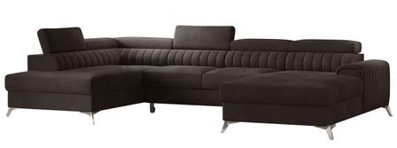 Canapé panoramique en U convertible KALANTE en velours avec coffre et têtières réglables – 347 cm