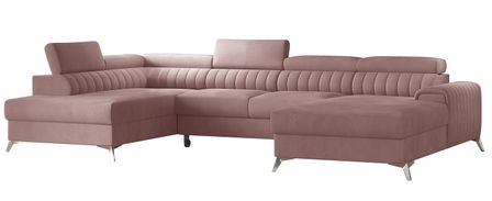 Canapé panoramique en U convertible KALANTE en velours avec coffre et têtières réglables – 347 cm