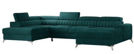 Canapé panoramique en U convertible KALANTE en velours avec coffre et têtières réglables – 347 cm