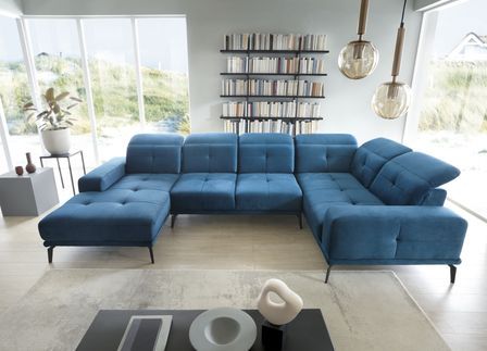 Canapé panoramique SKAW en tissu avec têtières réglables – 350 cm