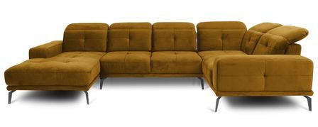 Canapé panoramique SKAW en velours avec têtières réglables – 350 cm