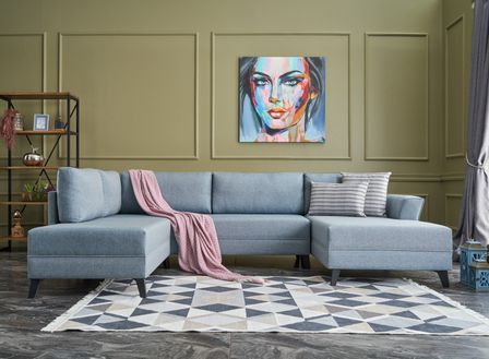 Canapé panoramique tissu bleu Karina 300 cm