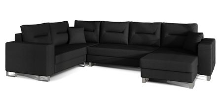 Canapé panoramique tissu noir en forme de U convertible avec petit coffre de rangement Lizzio 312 cm