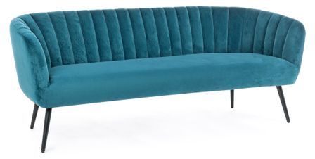 Canapé polyester bleu paon et pieds en acier 3 places Avi