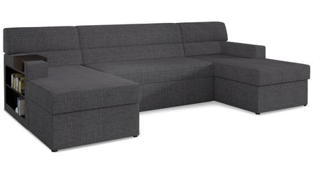 Canapé U convertible avec espace rangement gauche tissu gris Vira