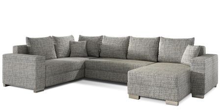 Canapé U convertible tissu gris chiné coffre de rangement à droite Marry 321 cm