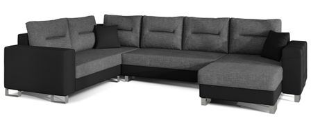Canapé panoramique tissu anthracite et simili cuir noir en forme de U convertible avec petit coffre de rangement Lizzio 312 cm