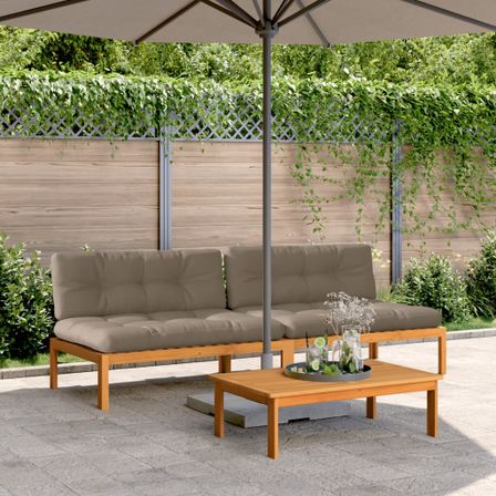 Canapés centraux palette de jardin et coussins 2pcs bois acacia