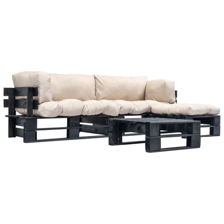 Canapés de jardin palette 4 pcs avec coussins sable Bois