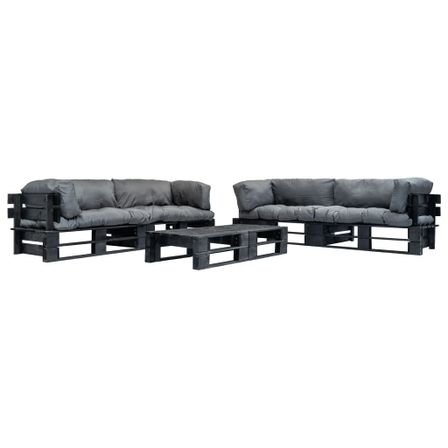 Canapés de jardin palette 6 pcs avec coussins gris Bois 9