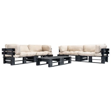 Canapés de jardin palette 6 pcs avec coussins sable Bois 6