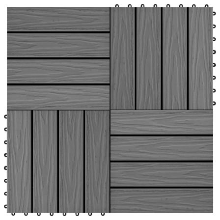 Carreau de terrasse en relief 11 pcs WPC 30 x 30 cm 1 m² Gris