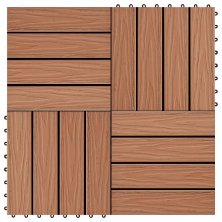 Carreau de terrasse en relief 11 pcs WPC 30 x 30 cm 1 m² Marron